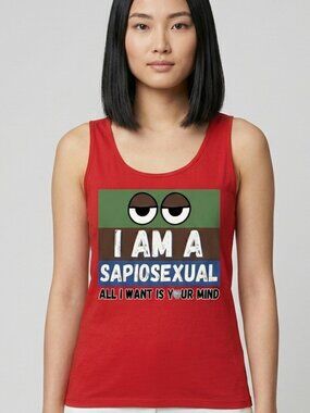 Medium red tank top.  Sapiosexual.  Narcissists  Know it all. Funny shirt